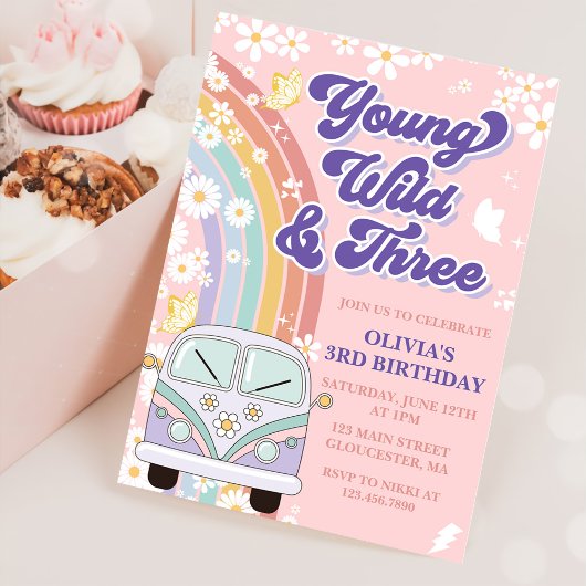 Young Wild Three Retro Rainbow 3. Geburtstag Einladung