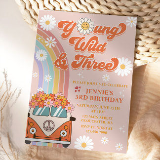 Young Wild Three Retro Rainbow 3. Geburtstag Einladung