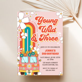 Young Wild Three Retro Rainbow 3. Geburtstag Einladung