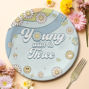 Young Wild Three Retro Rainbow 3. Geburtstag Pappteller