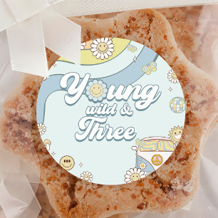 Young Wild Three Retro Rainbow 3. Geburtstag Runder Aufkleber