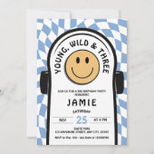 Young Wild & Three Retro Skateboard 3. Geburtstag Einladung (Vorderseite)