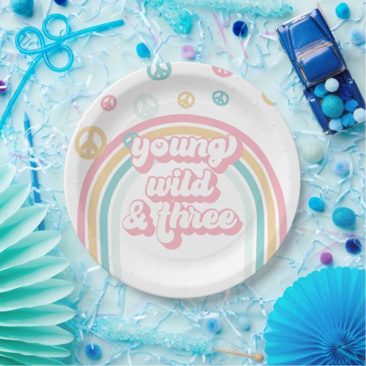 Young Wild Three Retro Summer Rainbow Pappteller (Party)