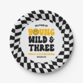 Young Wild & Three Retro Third 3rd Birthday Party Pappteller (Vorderseite)