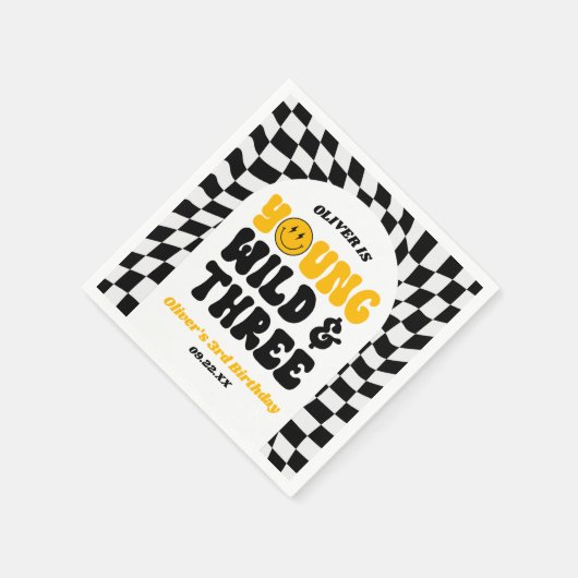 Young Wild & Three Retro Third 3rd Birthday Party Serviette (Ecke)