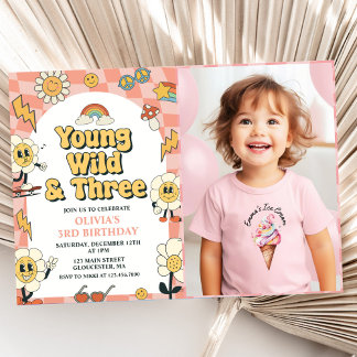 Young Wild Three Retro Van Pink 3. Geburtstag Einladung