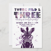 Young, Wild & Three | Rockstar Zebra Einladung (Vorderseite)