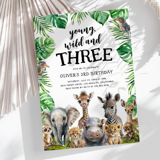 Young Wild & Three Safari 3. Geburtstags-Party Einladung