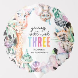 Young Wild & Three Safari Animals 3. Geburtstag Ballon