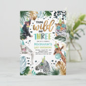 Young Wild & Three Safari Animals 3rd Boy Birthday Einladung (Stehend Vorderseite)