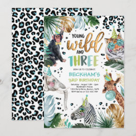 Young Wild & Three Safari Animals 3rd Boy Birthday Einladung
