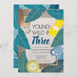Young Wild & Three Safari Animals Boy 3. Geburtsta Einladung