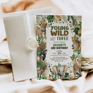 Young Wild & Three Safari Animals Boy 3. Geburtsta Einladung