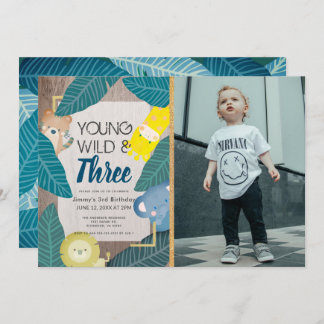 Young Wild & Three Safari Animals Foto Geburtstag Einladung