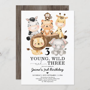 Young Wild & Three Safari Dschungel 3. Geburtstag Einladung