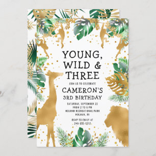 Young Wild Three Safari Gold Green 3. Geburtstag Einladung