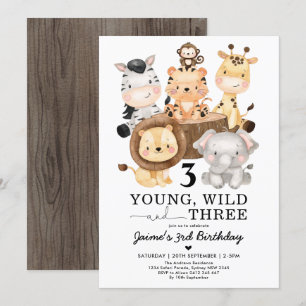 Young Wild & Three Safari Jungle 3. Geburtstag Einladung