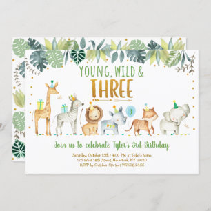 Young Wild & Three Safari Jungle Geburtstag Einladung