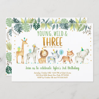 Young Wild & Three Safari Jungle Geburtstag Einladung
