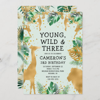 Young Wild Three Safari Pastel Green 3. Geburtstag Einladung
