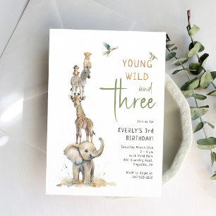 Young Wild & Three Safari-Tiere Geburtstag Einladung