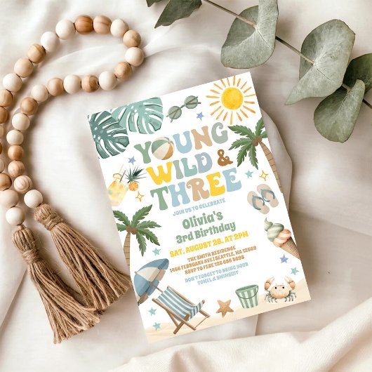 Young Wild & Three Summer Beach 3. Geburtstag  Einladung