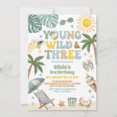 Young Wild & Three Summer Beach 3. Geburtstag  Einladung (Vorderseite)