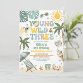 Young Wild & Three Summer Beach 3. Geburtstag  Einladung (Stehend Vorderseite)