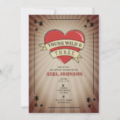 Young Wild & Three Tattoo Heart Third Birthday Inv Einladung (Vorderseite)