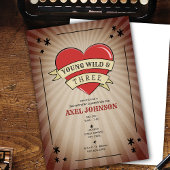 Young Wild & Three Tattoo Heart Third Birthday Inv Einladung