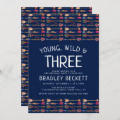 Young, Wild & Three Tribal Boho Arrows Birthday Einladung (Vorne/Hinten)