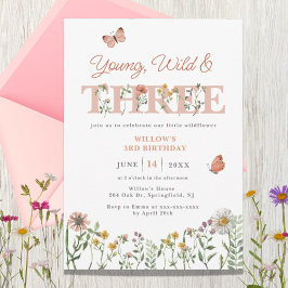 Young Wild & Three Wildblume 3. Geburtstag Einladung