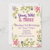 Young, Wild, & Three Wildflower, 3rd birthday  Einladung (Vorderseite)