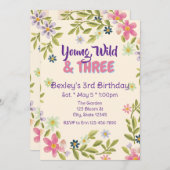 Young, Wild, & Three Wildflower, 3rd birthday  Einladung (Vorne/Hinten)
