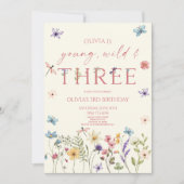 Young Wild & Three Wildflower 3rd Birthday Party Einladung (Vorderseite)