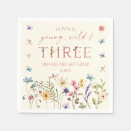 Young Wild & Three Wildflower 3rd Birthday Party Serviette