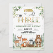 Young Wild Three Woodland Boy Birthday Einladung (Vorderseite)