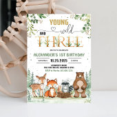 Young Wild Three Woodland Boy Birthday Einladung