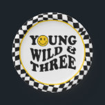 Young Wild & Three Yellow Happy Smile 3rd Birthday Pappteller<br><div class="desc">Young wild and three yellow happy smile boy 3rd birthday paper plate.</div>
