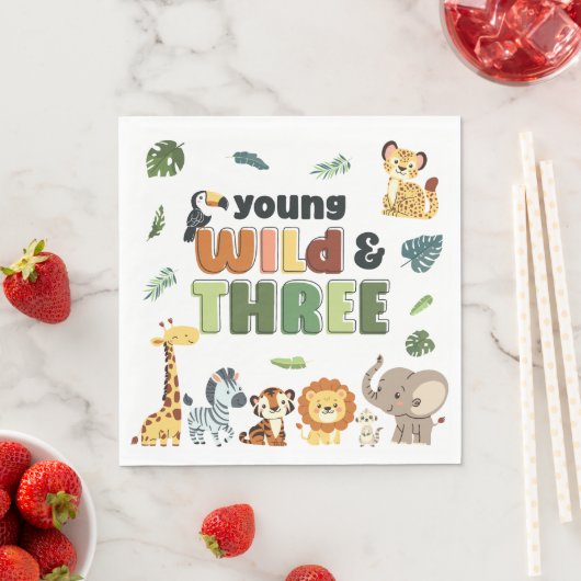 Young Wild Three Zoo Safari Animal Birthday Party Serviette (Beispiel)