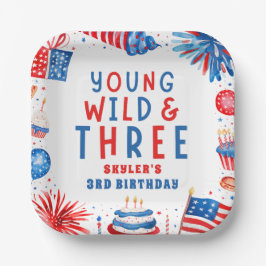 Young Wild und Drei 4. Juli 3. Geburtstag Pappteller
