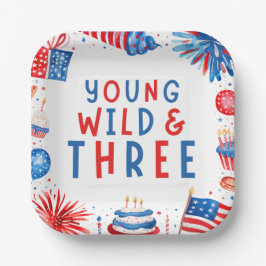 Young Wild und Drei 4. Juli 3. Geburtstag Pappteller