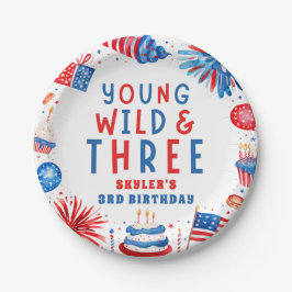 Young Wild und Drei 4. Juli 3. Geburtstag Pappteller