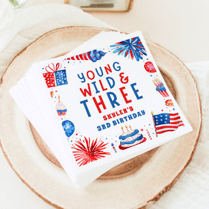 Young Wild und Drei 4. Juli 3. Geburtstag Serviette