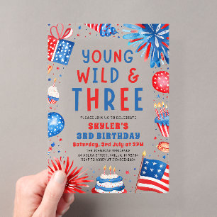 Young Wild und Drei 4. Juli 3. Geburtstagsfeier Acryleinladungen