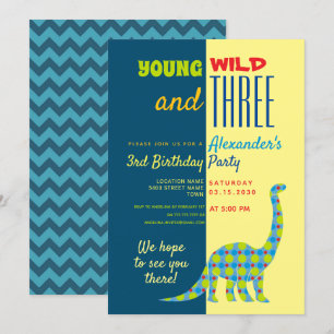 Young Wild und drei Dinosaurier 3. Geburtstag Einladung