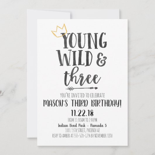 Young Wild und Drei Geburtstag Einladung (Vorderseite)