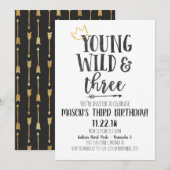 Young Wild und Drei Geburtstag Einladung (Vorne/Hinten)