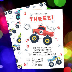Young Wild und drei Monster Trucks Einladung