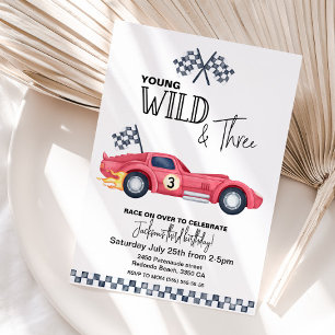 YOUNG Wild und Drei Rote Rennwagen-Geburtstag  Einladung